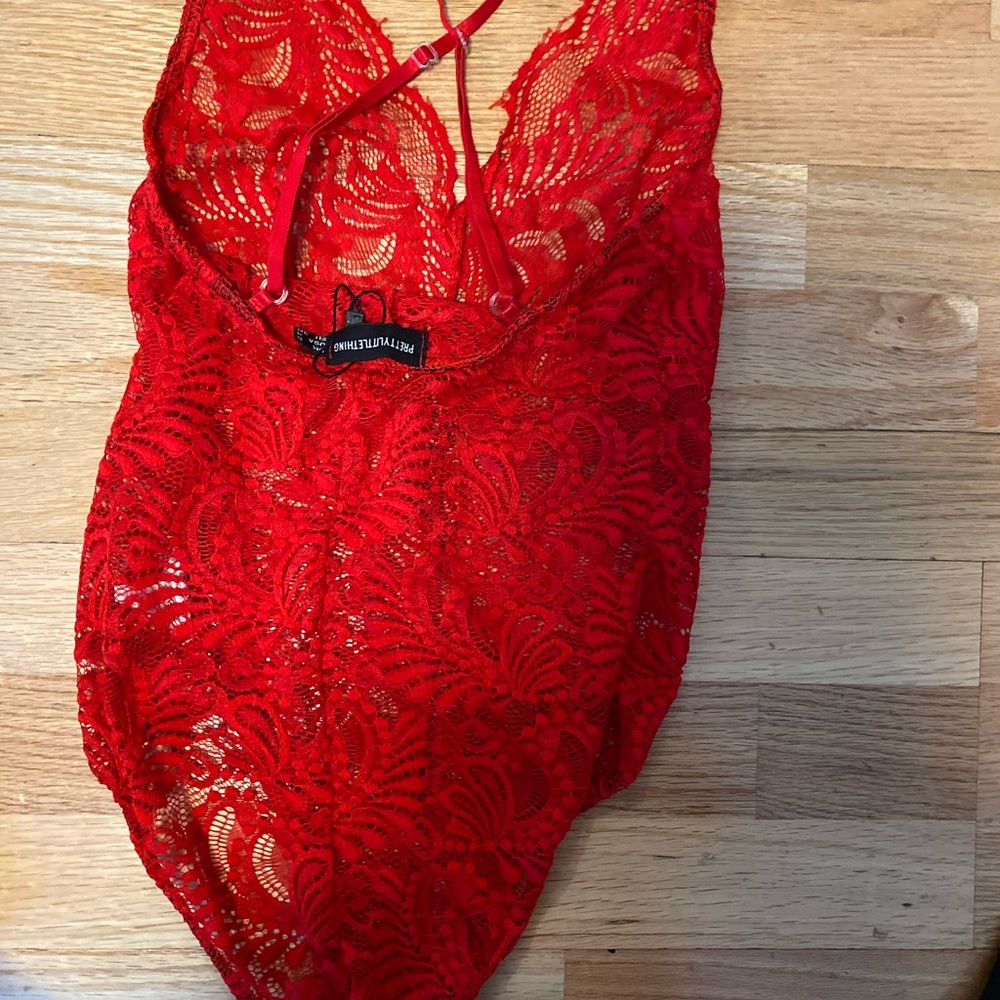 Lucille Red Sheer Lace Cross Back Bodysuit